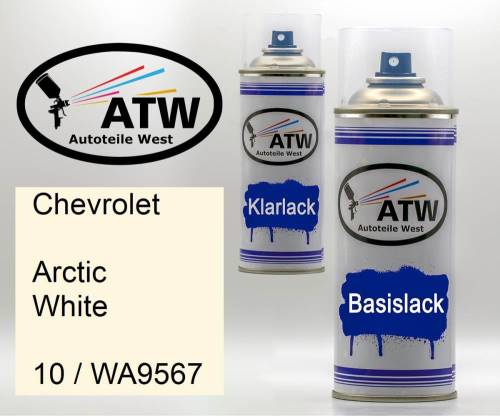 Chevrolet, Arctic White, 10 / WA9567: 400ml Sprühdose + 400ml Klarlack - Set, von ATW Autoteile West.